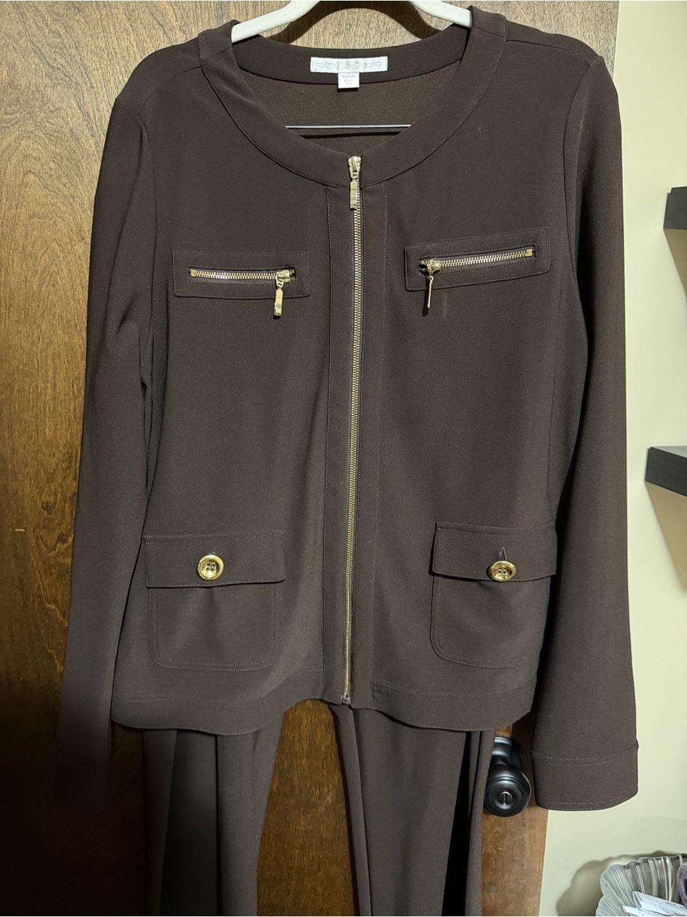 Boston Proper Chocolate Brown Zip Jacket & Boot-Cut Pants Set